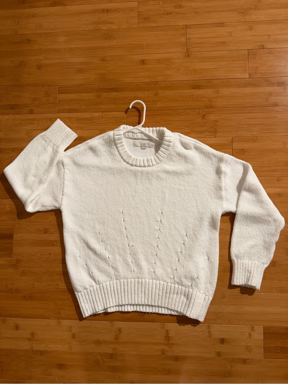 LOFT White Ivory Knit Sweater Crewneck Long Sleeve